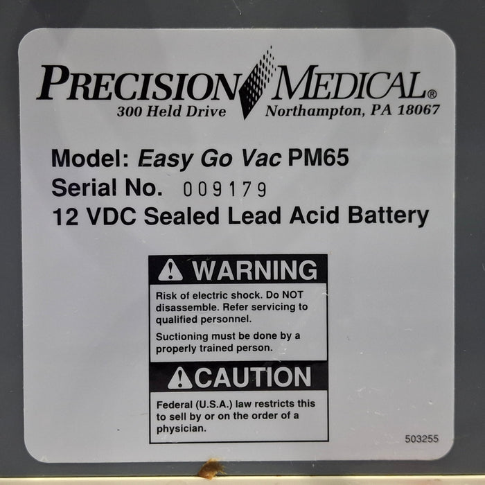 Precision Medical Easy Go Vac PM65 Aspirator