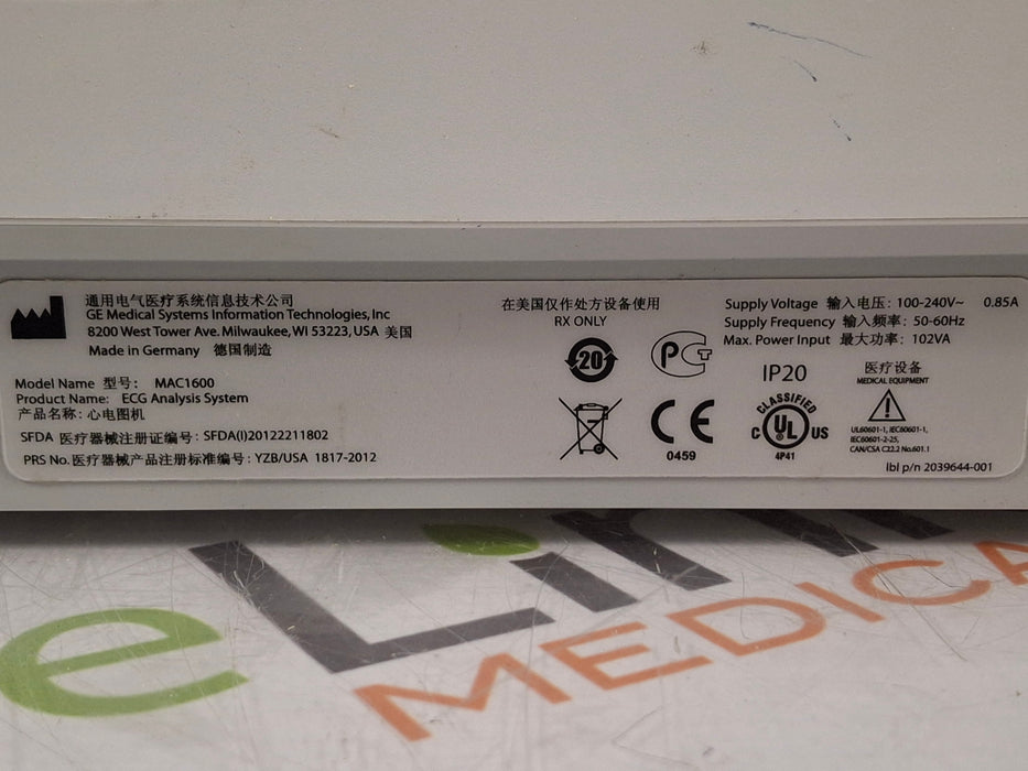 GE Healthcare MAC 1600 ECG