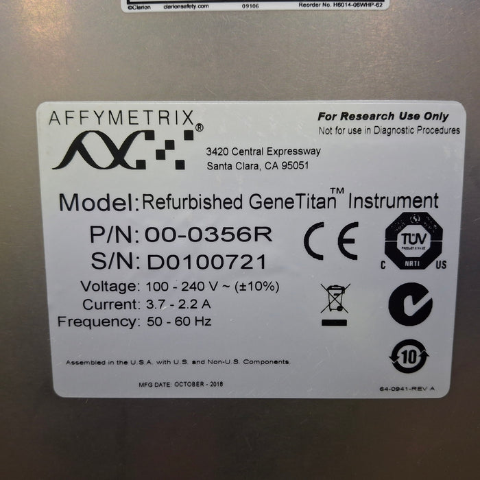 Affymetrix GeneTitan Instrument HT Array Plate Scanner
