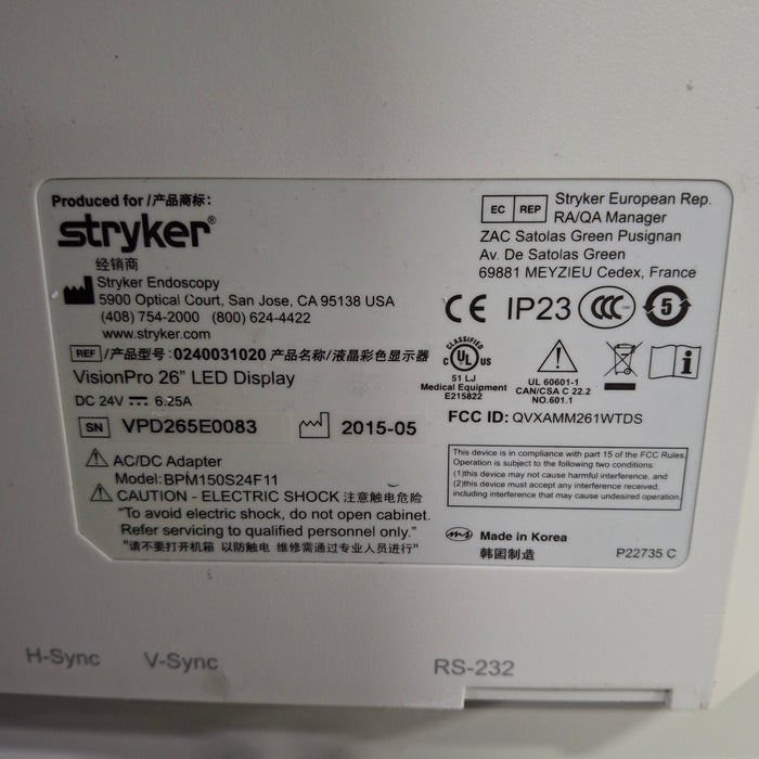 Stryker VisionPro 26" LED Display Monitor