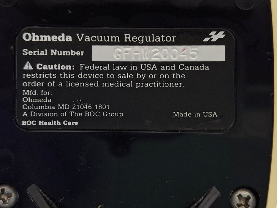Ohmeda Medical Vacuum Regulator