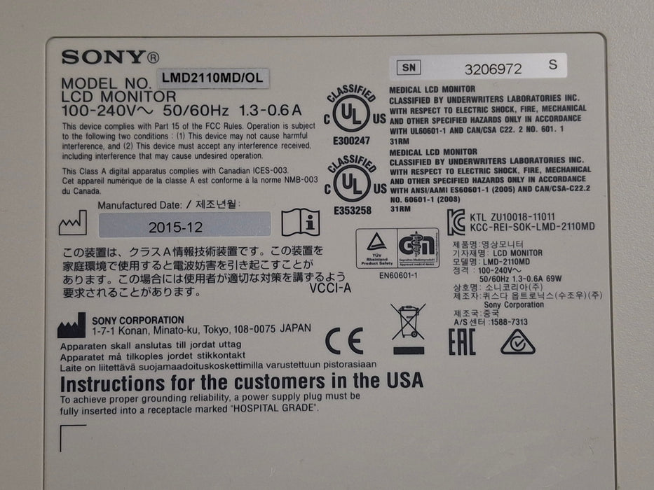 Sony LMD2110MD/OL Medical Monitor