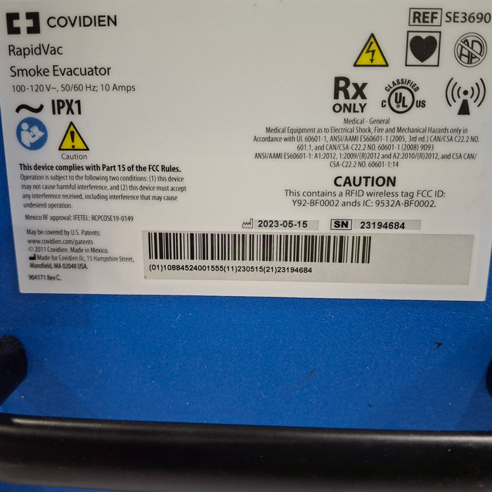 Covidien RapidVac SE3690 Smoke Evacuator