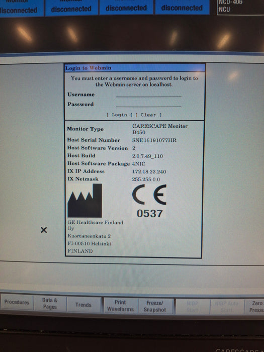 GE Healthcare Carescape B450 Neonatal Care Patient Monitor