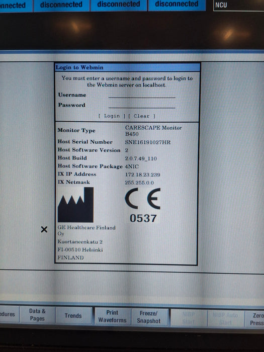 GE Healthcare Carescape B450 Neonatal Care Patient Monitor
