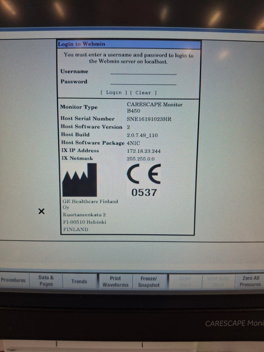 GE Healthcare Carescape B450 Neonatal Care Patient Monitor