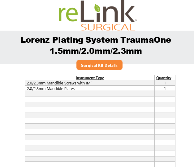 Biomet, Inc. TraumaOne Lorenz Plating System 1.5mm/2.0mm/2.3mm