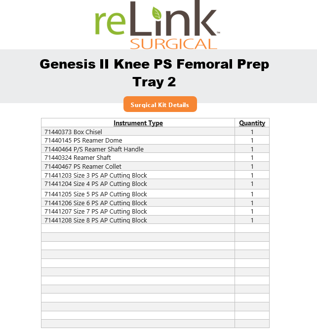 Smith & Nephew Syncera 7144-1606 Genesis II Knee PS Femoral Prep Tray