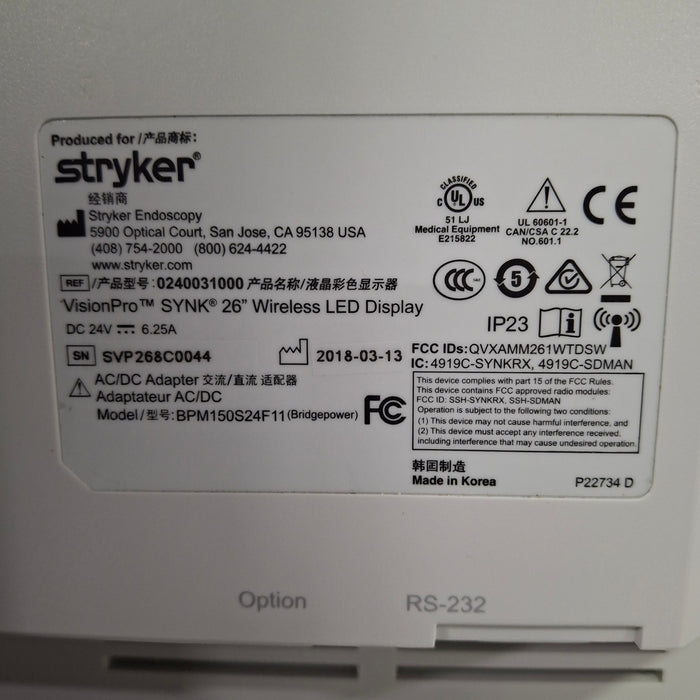 Stryker VisionPro SYNK 26 Wireless LED Display