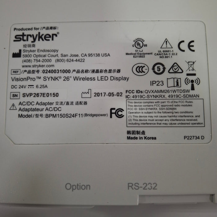 Stryker VisionPro SYNK 26 Wireless LED Display