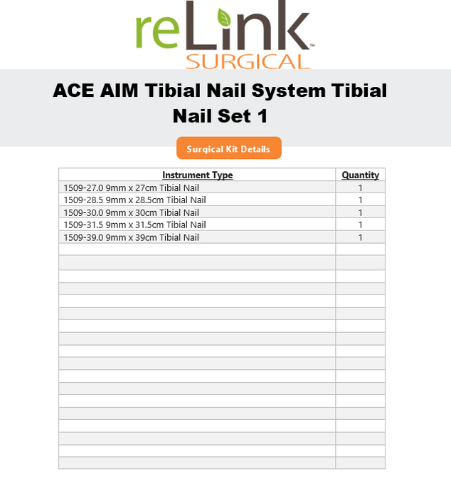 Ace 1502 AIM Tibial Nail System Tibial Nail Set