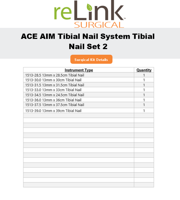 Ace Ace 1502 AIM Tibial Nail System Tibial Nail Set Surgical Sets reLink Online