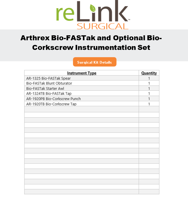 Arthrex Arthrex AR-1327 Bio-FASTak Instrumentation Set Surgical Instruments reLink Online