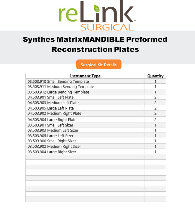 Synthes, Inc. MatrixMANDIBLE Preformed Reconstruction Plates