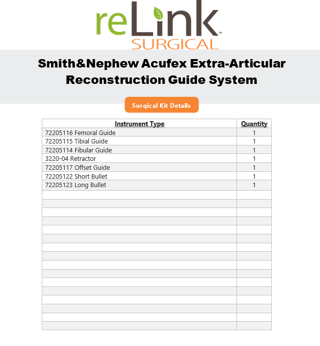 Smith & Nephew 72205139 Acufex Extra-Articular Reconstruction Guide System