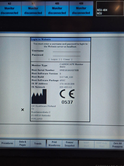 GE Healthcare Carescape B450 Neonatal Care Patient Monitor