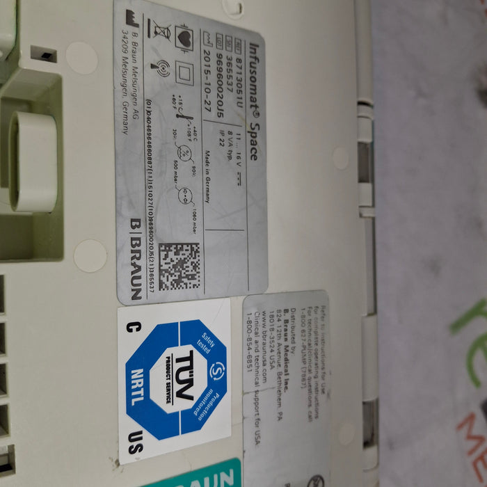 B. Braun Infusomat Space w/Pole Clamp & AC Adapter Infusion Pump