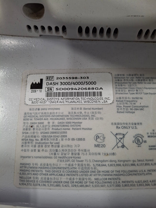 GE Healthcare GE Healthcare Dash 5000 - Masimo SpO2 Patient Monitor Patient Monitors reLink Online