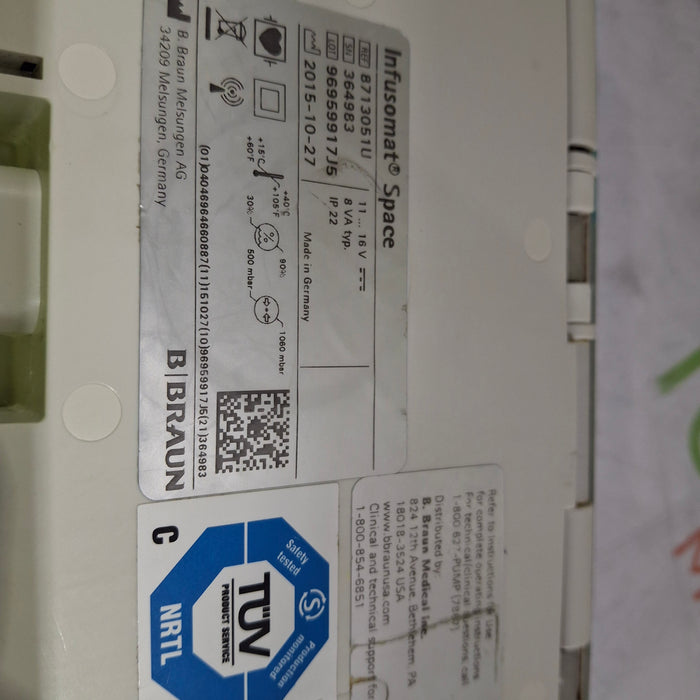 B. Braun Infusomat Space w/Pole Clamp & AC Adapter Infusion Pump
