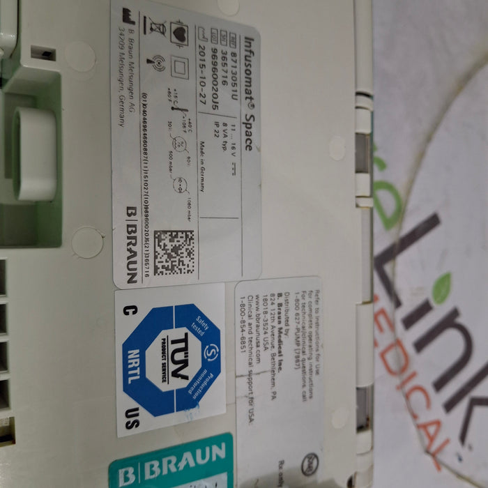 B. Braun Infusomat Space w/Pole Clamp & AC Adapter Infusion Pump