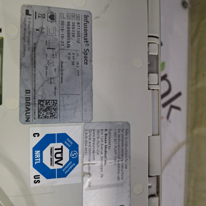 B. Braun Infusomat Space w/Pole Clamp & AC Adapter Infusion Pump