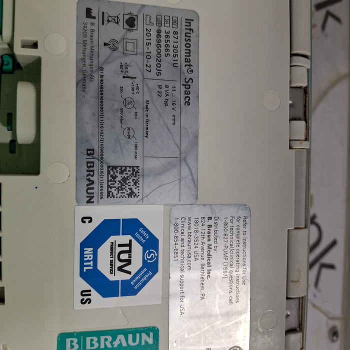 B. Braun Infusomat Space w/Pole Clamp & AC Adapter Infusion Pump