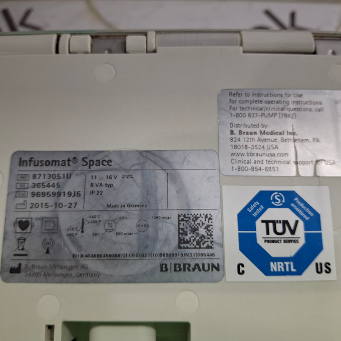 B. Braun Infusomat Space w/Pole Clamp & AC Adapter Infusion Pump