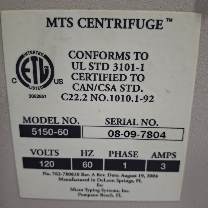 Ortho Diagnostic Systems Inc. MTS 5150-60 Centrifuge