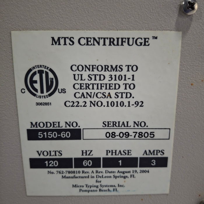 Ortho Diagnostic Systems Inc. MTS 5150-60 Centrifuge