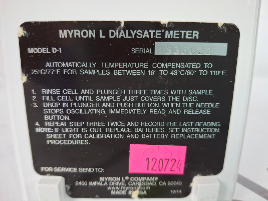 Myron L Company Myron L Company D-1 Dialysate Meter Dialysis reLink Online