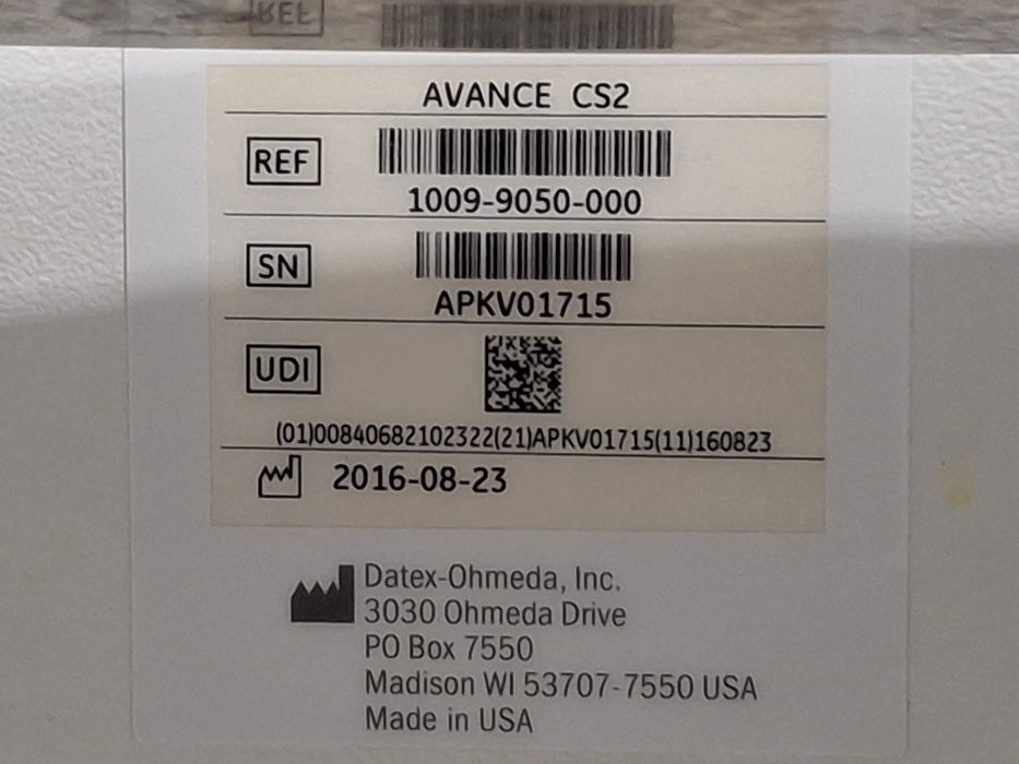 GE Healthcare Avance CS2 Anesthesia System
