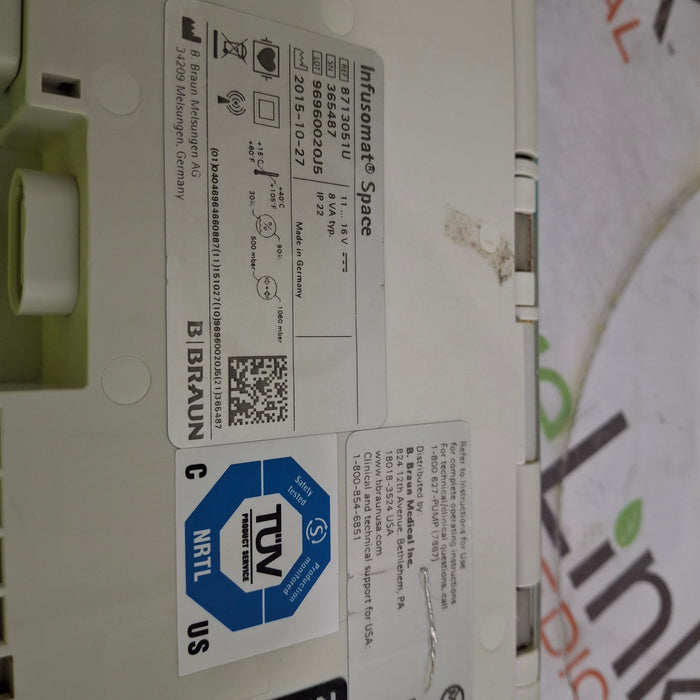 B. Braun Infusomat Space w/Pole Clamp & AC Adapter Infusion Pump