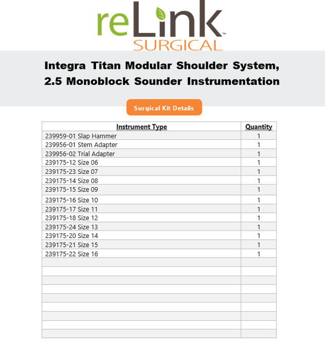 Integra Lifesciences Titan Modular Shoulder System, 2.5 Monoblock Sounder Instru
