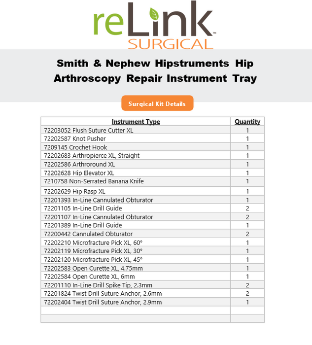 Smith & Nephew HIPSTRUMENTS Hip Arthroscopy Repair System Instruments