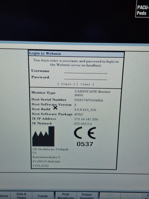 GE Healthcare Carescape B450 Post Anesthesia Care Patient Monitor