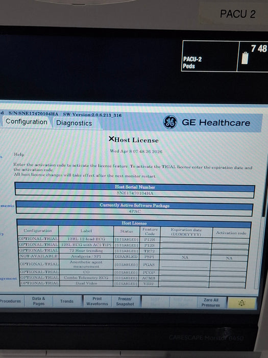 GE Healthcare Carescape B450 Post Anesthesia Care Patient Monitor