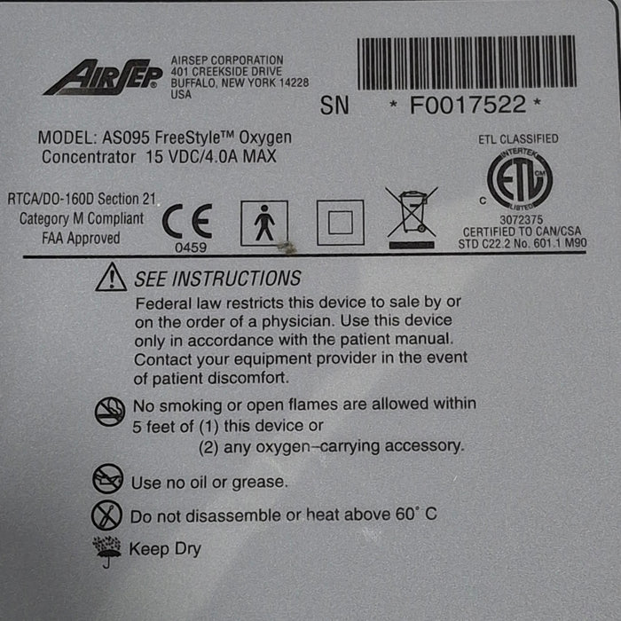 AirSep Corp Caire / Chart Industries AS095 FreeStyle Oxygen Concentrator