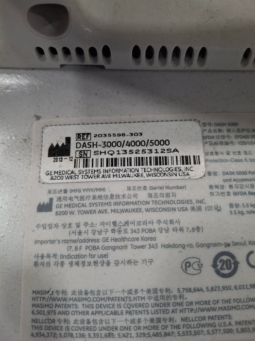 GE Healthcare Dash 5000 - Masimo SpO2 Patient Monitor
