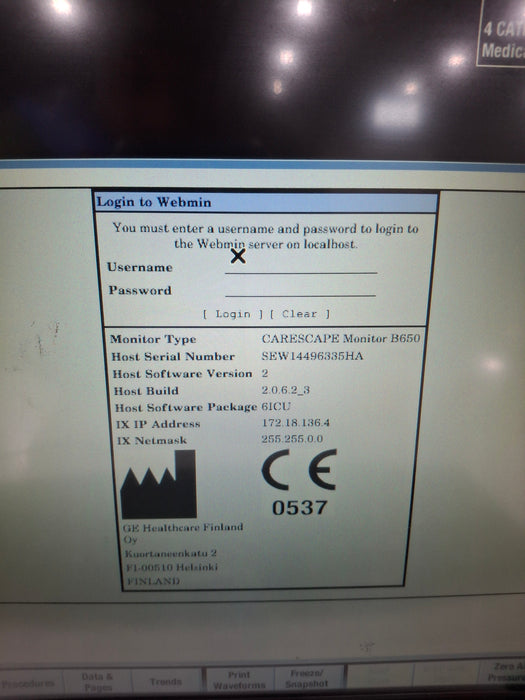 GE Healthcare Carescape B650 Critical Care Patient Monitor