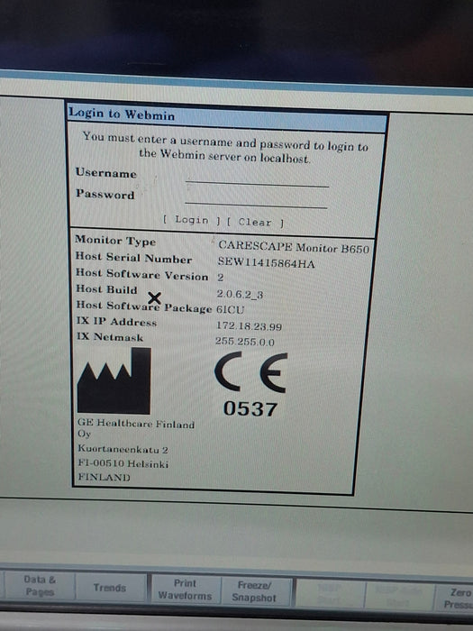 GE Healthcare Carescape B650 Critical Care Patient Monitor