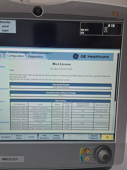 GE Healthcare Carescape B650 Critical Care Patient Monitor