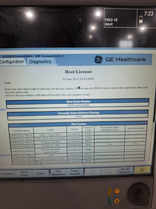 GE Healthcare Carescape B650 Post Anesthesia Care Patient Monitor