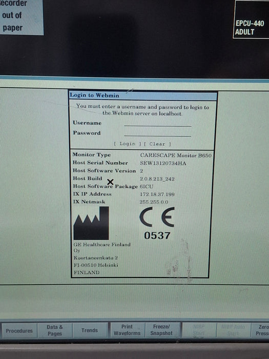 GE Healthcare Carescape B650 Critical Care Patient Monitor