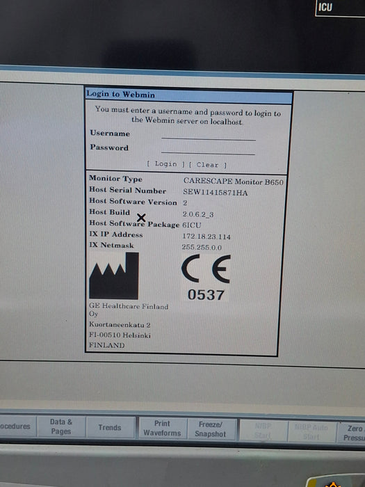 GE Healthcare Carescape B650 Critical Care Patient Monitor