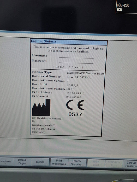 GE Healthcare Carescape B650 Critical Care Patient Monitor