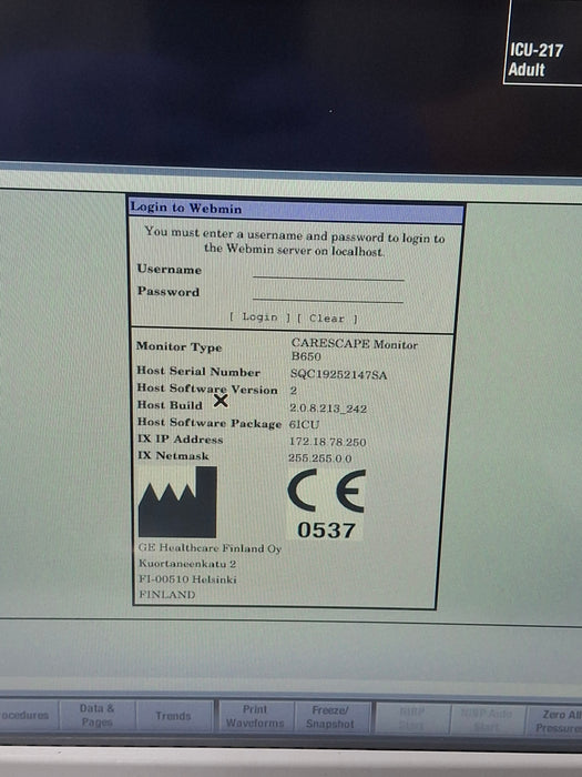 GE Healthcare Carescape B650 Critical Care Patient Monitor