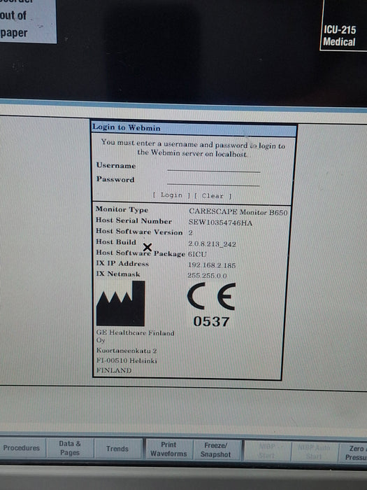 GE Healthcare Carescape B650 Critical Care Patient Monitor