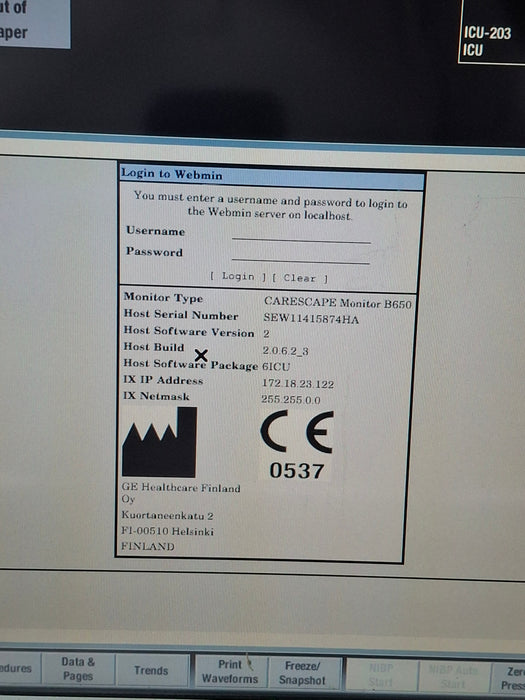 GE Healthcare Carescape B650 Critical Care Patient Monitor