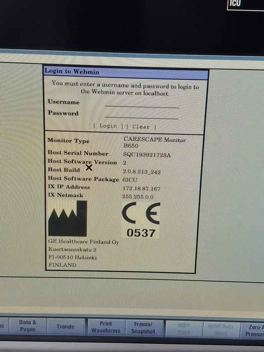 GE Healthcare Carescape B650 Critical Care Patient Monitor