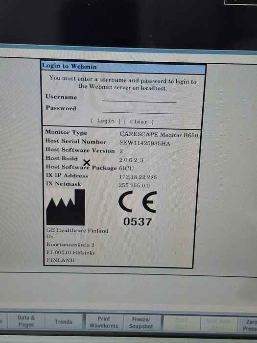 GE Healthcare Carescape B650 Critical Care Patient Monitor